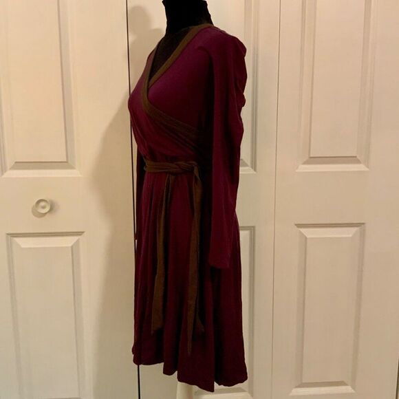 Talbots Purple Brown Belted Faux Wrap Jersey Knit Dress 4 Petite - Picture 3 of 10